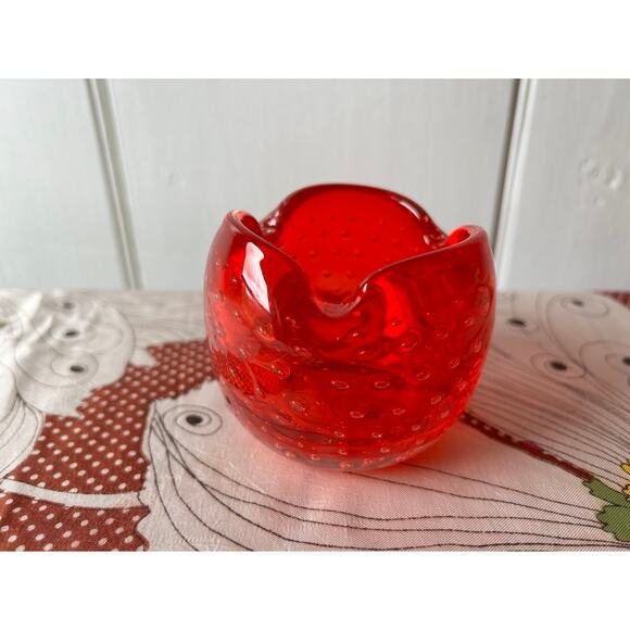 Vintage blown glass bowl ashtray red controlled bubbles - Picture 2 of 5